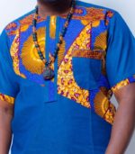 African Dashiki for Men Made in Denim & Wax Fabric