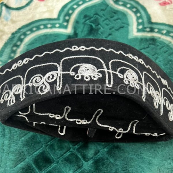 African Traditional Embroidered Black Color Kufi Prayer Cap for Men