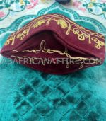 African Traditional Embroidered Burgundy Color Kufi Prayer Cap for Men