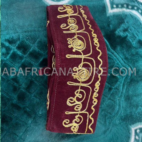 African Traditional Embroidered Burgundy Color Kufi Prayer Cap for Men