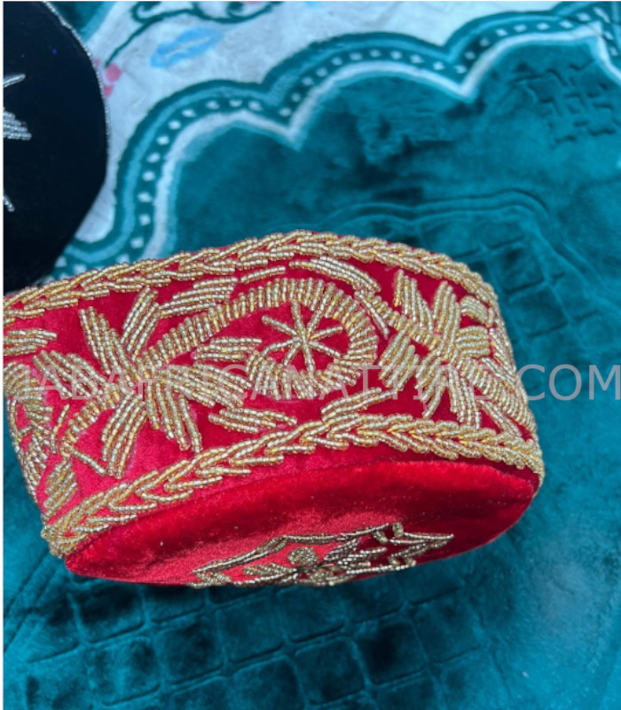 African Traditional Embroidery Red Color Prayer King Hat for Men - JAB ...