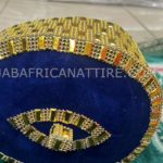 African Traditional King Hat / Queen Hat Blue Color with intricate Metal Work