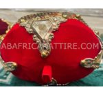African Traditional King Hat / Queen Hat Red Color with intricate Metal Work