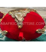 African Traditional King Hat / Queen Hat Red Color with intricate Metal Work