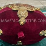 African Traditional King Hat / Queen Hat Burgundy Color with intricate Metallic Head Clamp