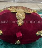 African Traditional King Hat / Queen Hat Burgundy Color with intricate Metallic Head Clamp